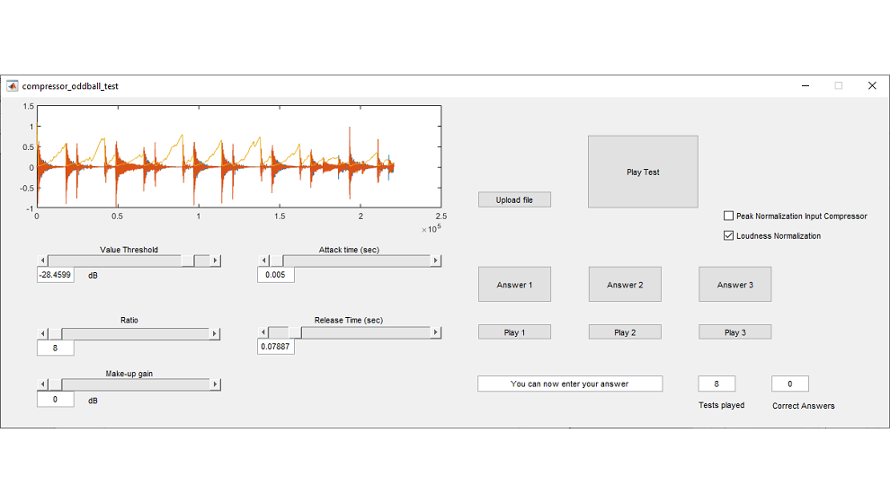 Compressor Oddball Test GUI compressor audio effect | michele pizzi | dynamic range compressor | dynamics in audio