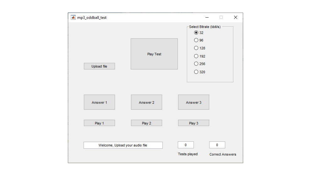 Mp3 Oddball Test GUI mp3 compression | mp3 bit rate | michele pizzi