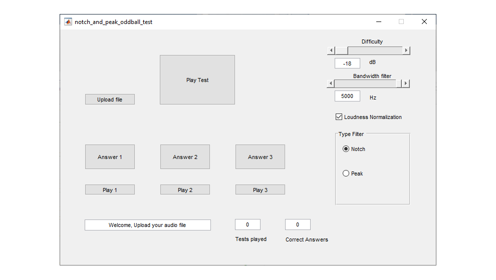 Notch and Peak Oddball Test GUI critical listening examples | michele pizzi | audio equalizer software | peak filter eq